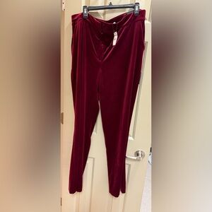 Express Editor Burgundy Wine Velvet Trouser High Rise Pants Size XL NWT $88